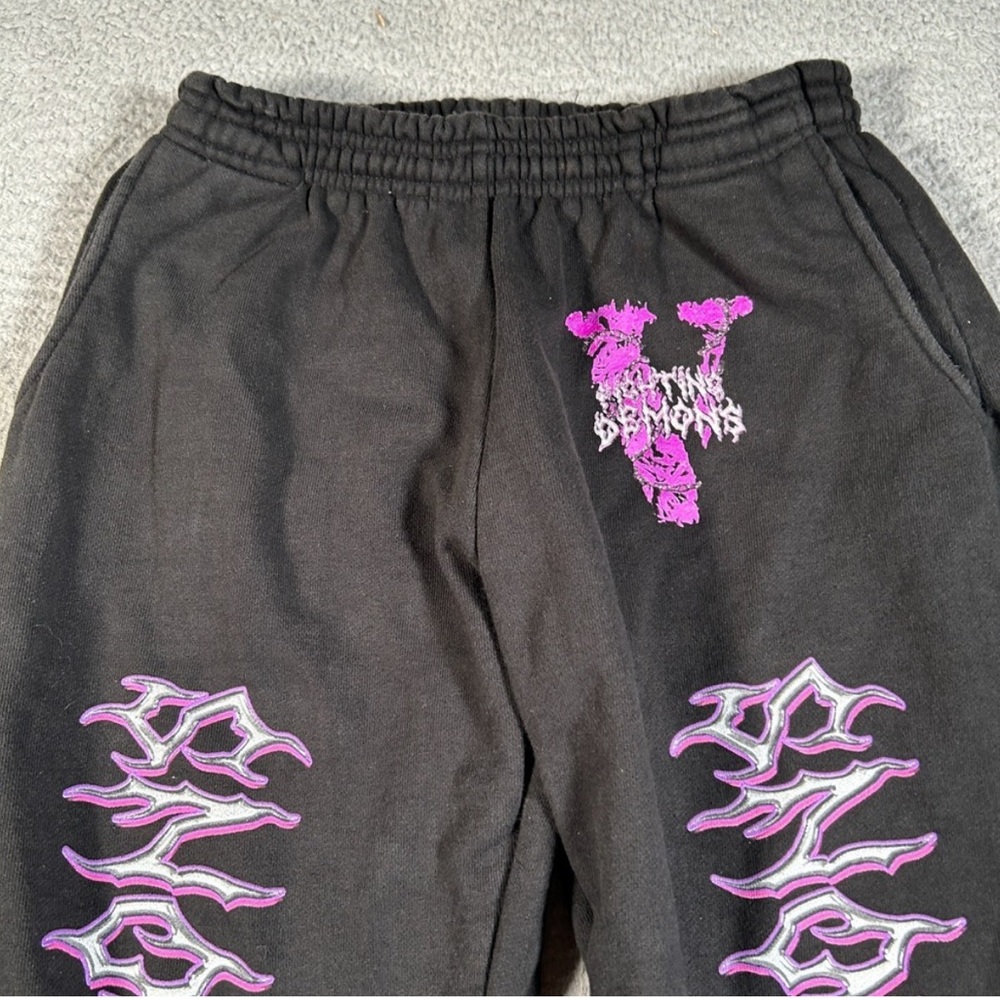 VLONE Black and Purple Graphic Joggers juice wrld collab